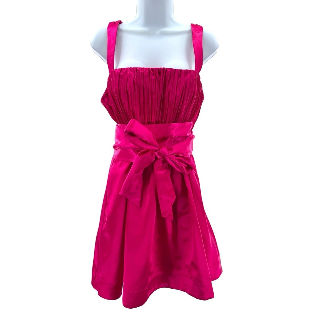 Maeve Anthropologie Pink Satin Bow Smocked Mini Party Dress Size 10 - Picture 4 of 9